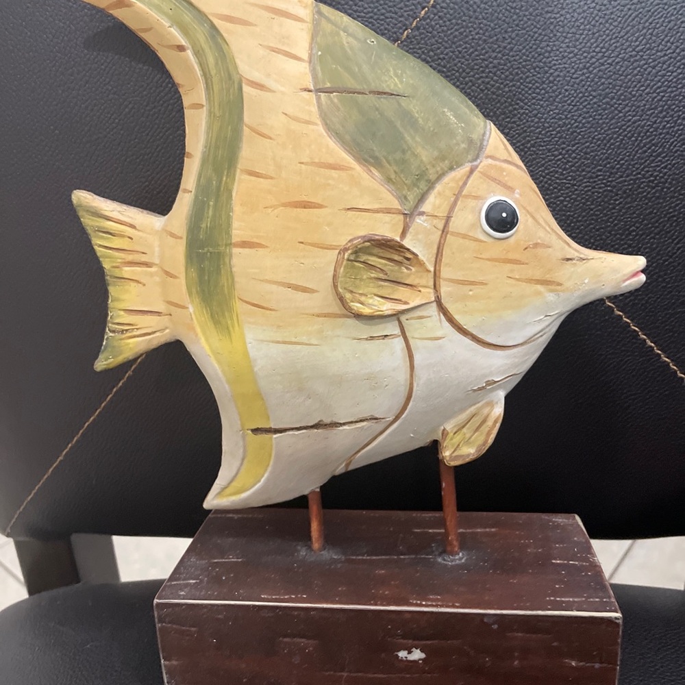 Handcarved Wooden Angel Fish Decor